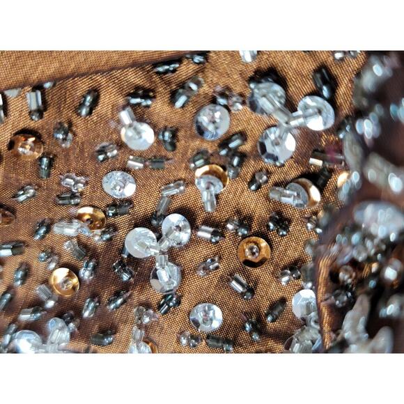Aspeed Spaghetti Strap Cocktail Dress with Sequin Bead Embellishments Brown XL - Picture 12 of 16